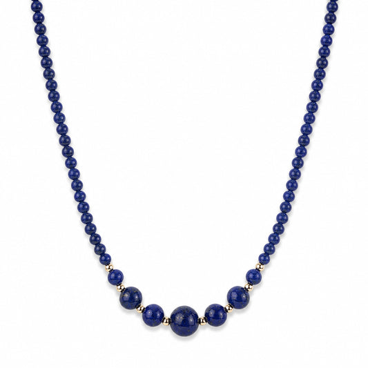 14k Lapis Graduated Beads Gold Ball Center Necklace