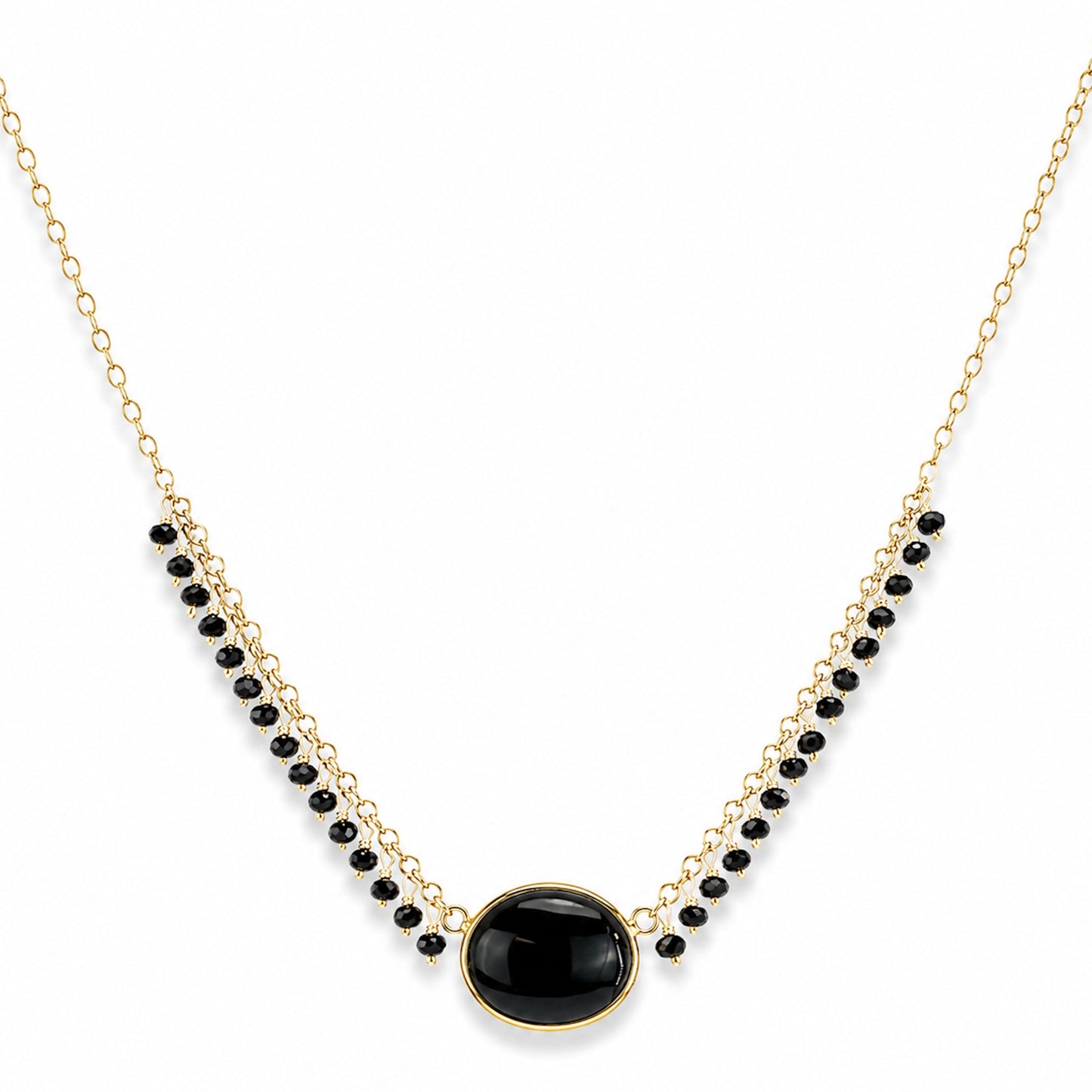 14k Black Spinel & Black Onyx Oval Center Cluster Necklace