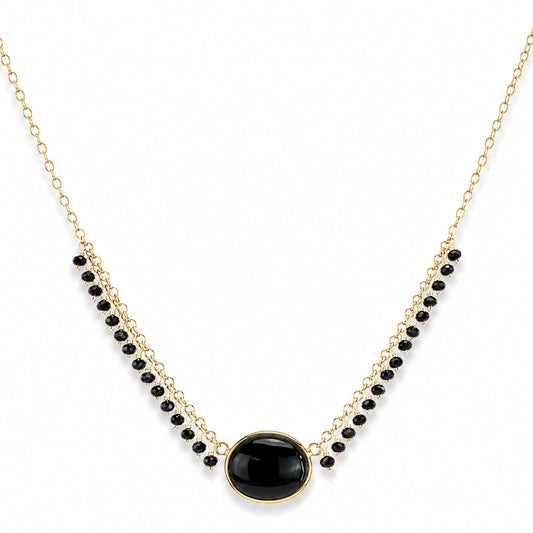 14k Black Spinel & Black Onyx Oval Center Cluster Necklace