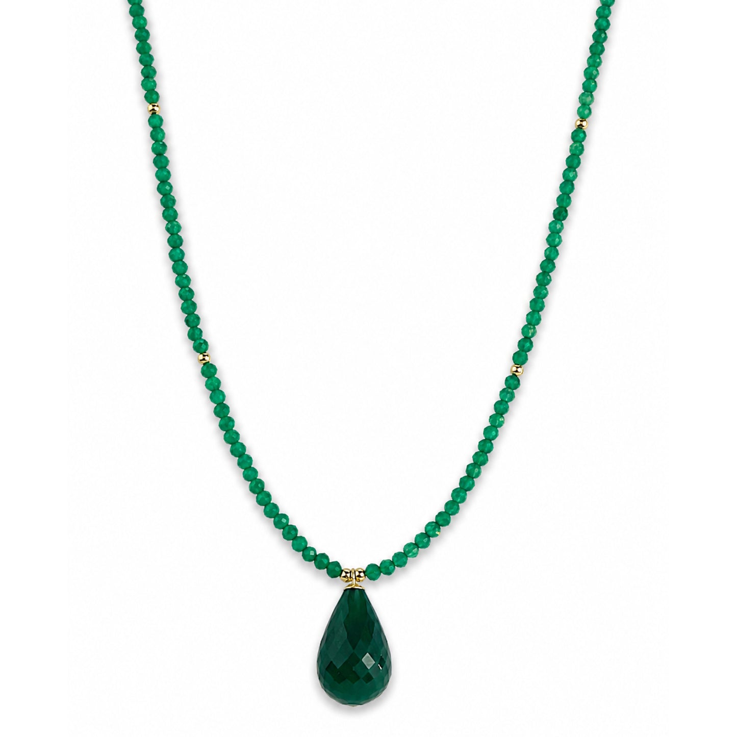 14k Green Onyx Gold Ball Drop Pendant Necklace