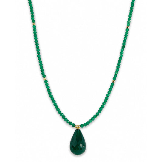 14k Green Onyx Gold Ball Drop Pendant Necklace