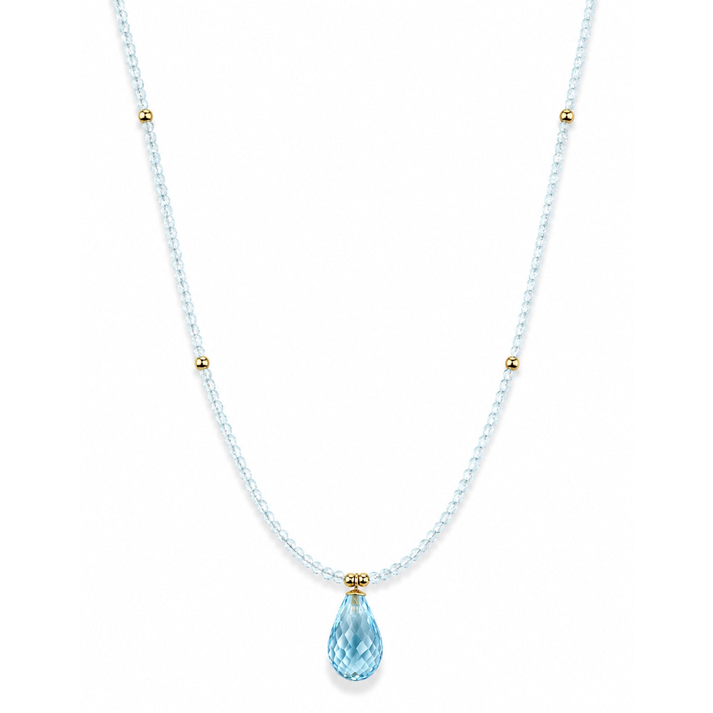 14k Blue Topaz Gold Ball Drop Pendant Necklace