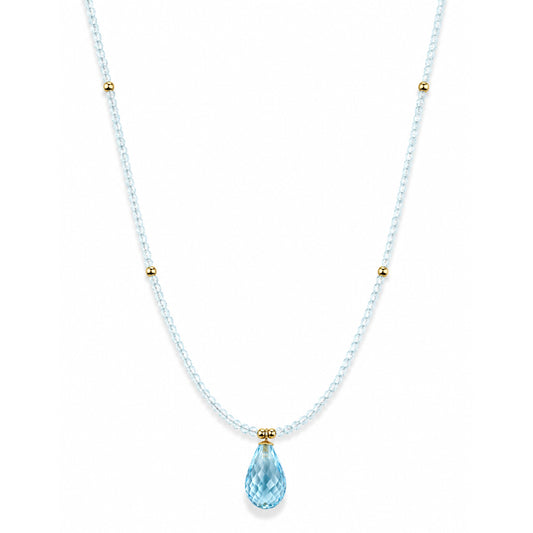 14k Blue Topaz Gold Ball Drop Pendant Necklace
