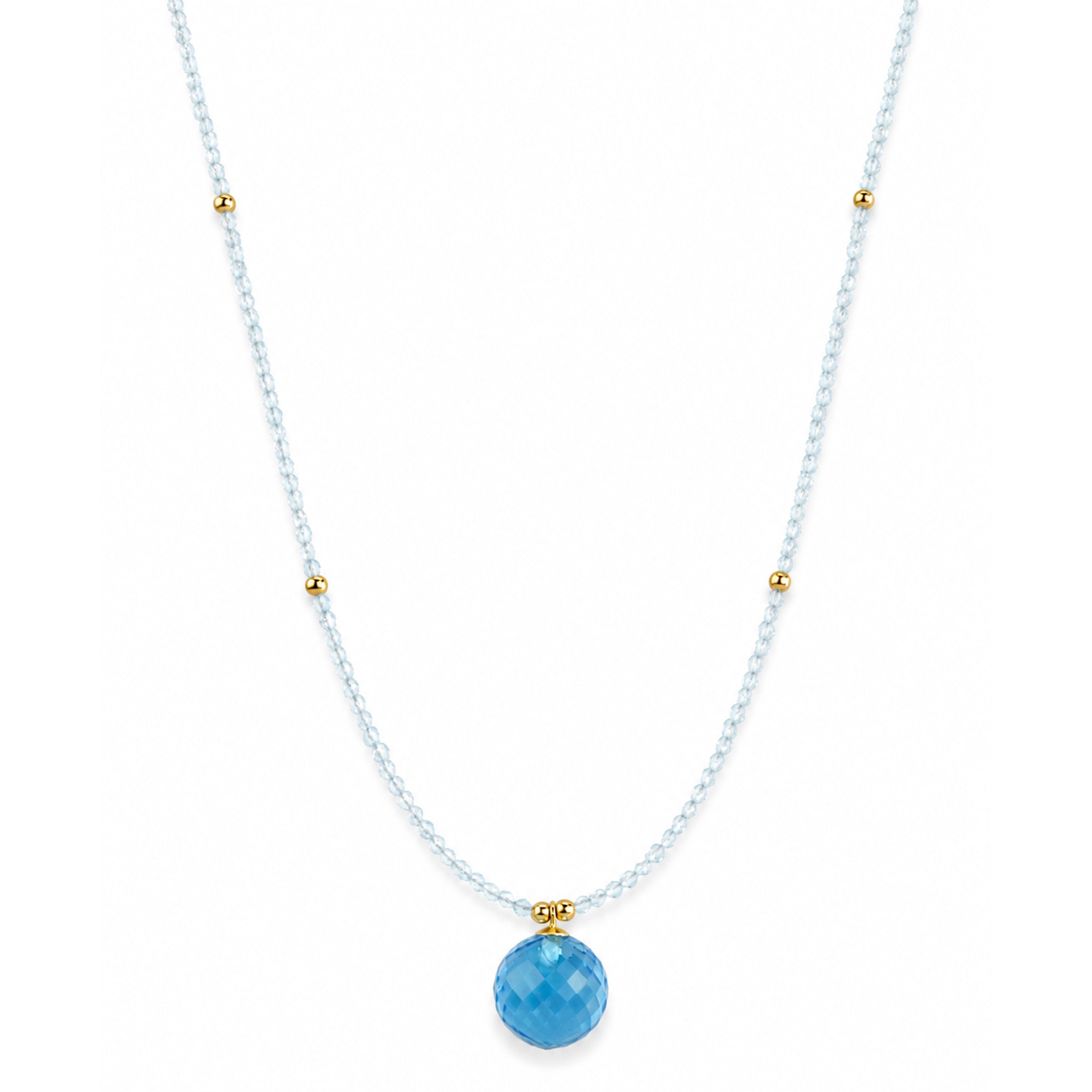 14k Blue Topaz Gold Ball Swiss Ball Pendant Necklace