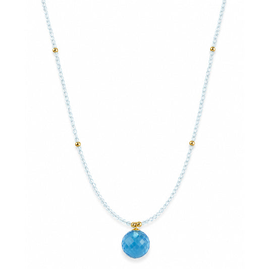 14k Blue Topaz Gold Ball Swiss Ball Pendant Necklace