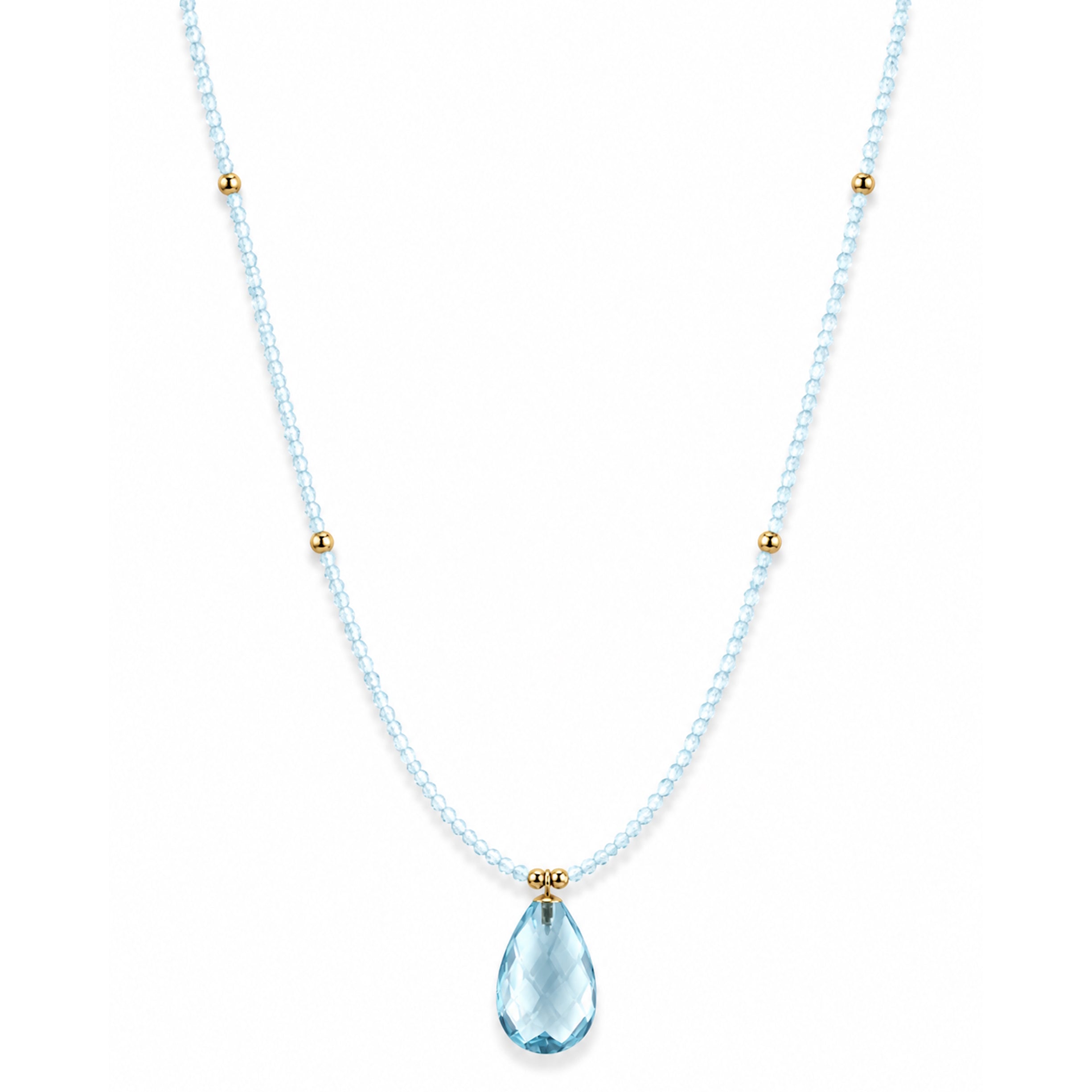14k Blue Topaz Gold Ball Pear Shape Pendant Necklace