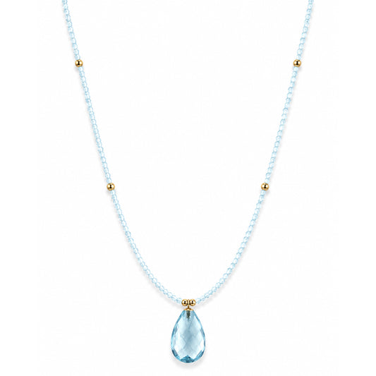 14k Blue Topaz Gold Ball Pear Shape Pendant Necklace