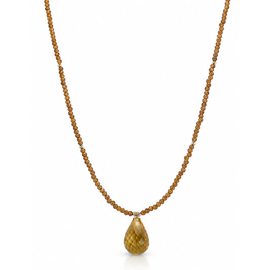 14k Yellow Garnet & Gold Ball Citrine Drop Pendant Necklace