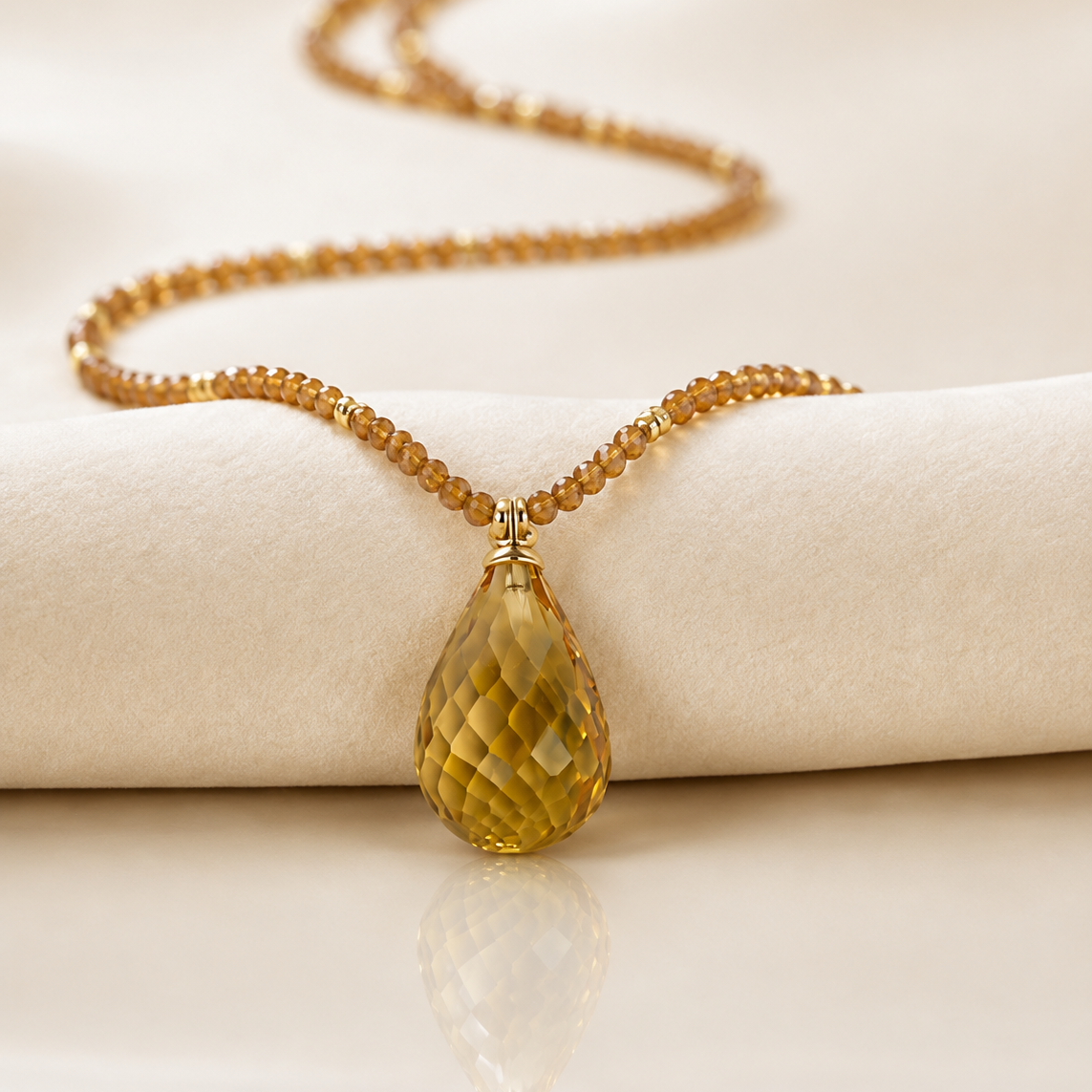 14k Yellow Garnet & Gold Ball Citrine Drop Pendant Necklace