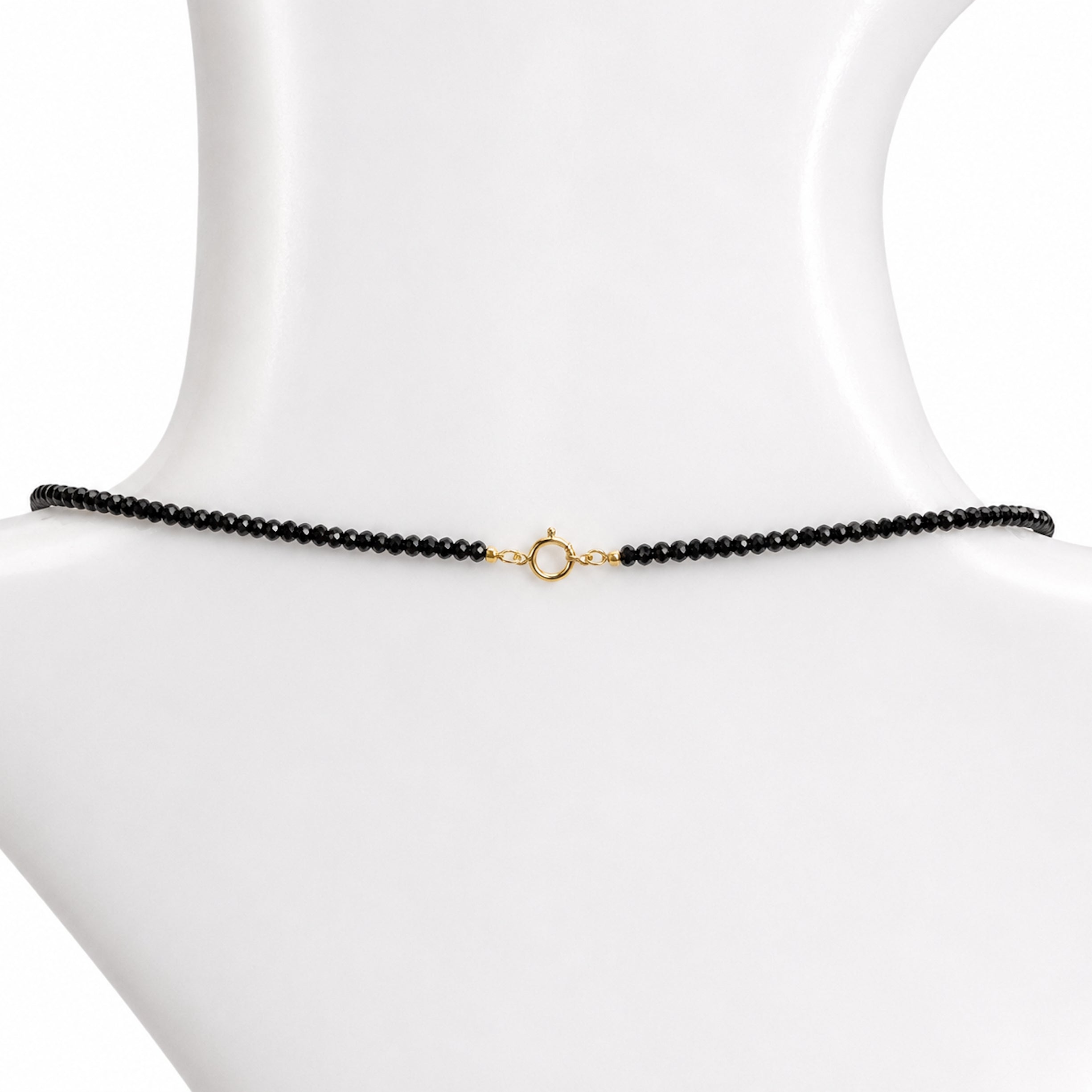 14k Black Spinel Gold Ball Black Onyx Cross Center Pendant Necklace
