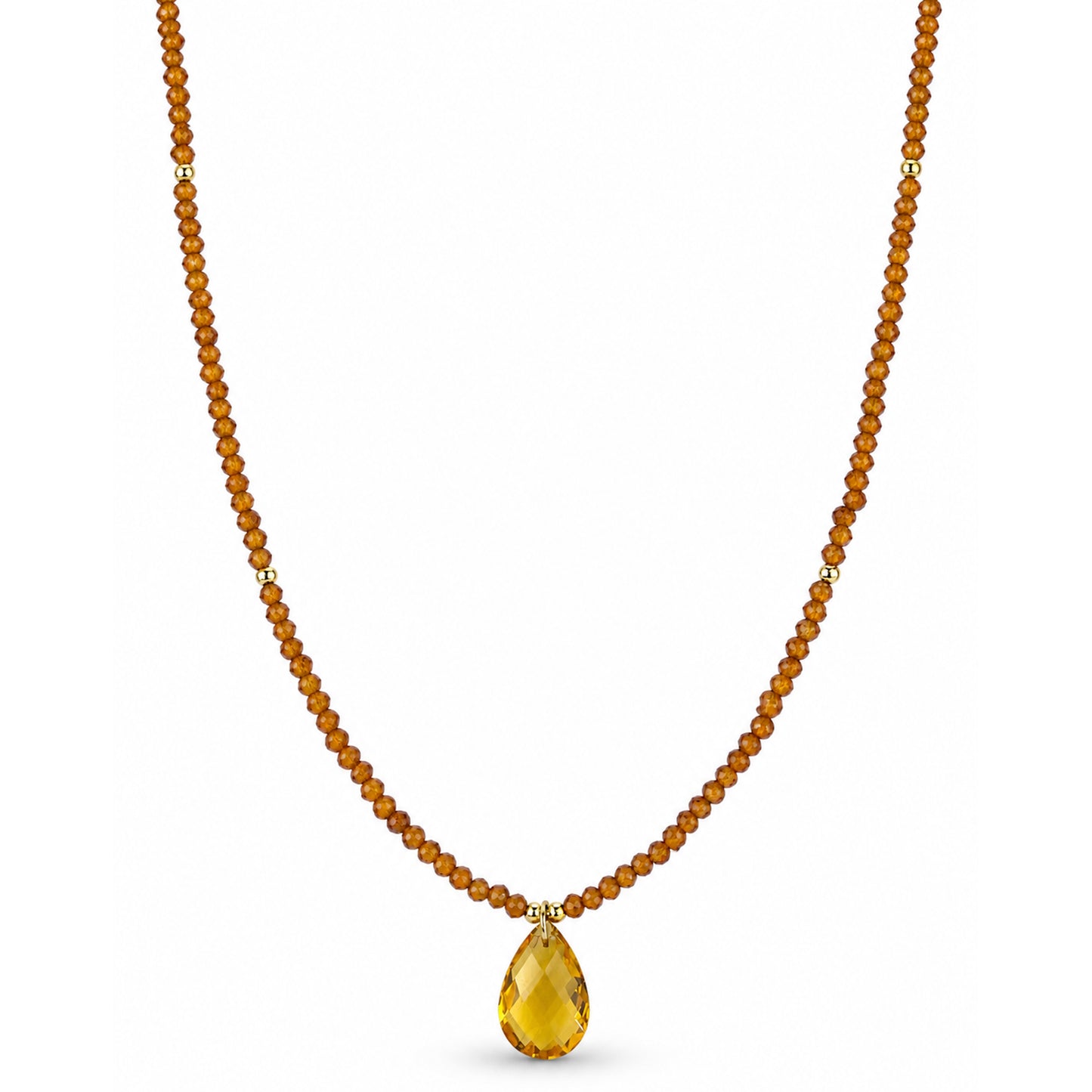 14k Yellow Garnet Gold Ball Citrine Pear Pendant Necklace