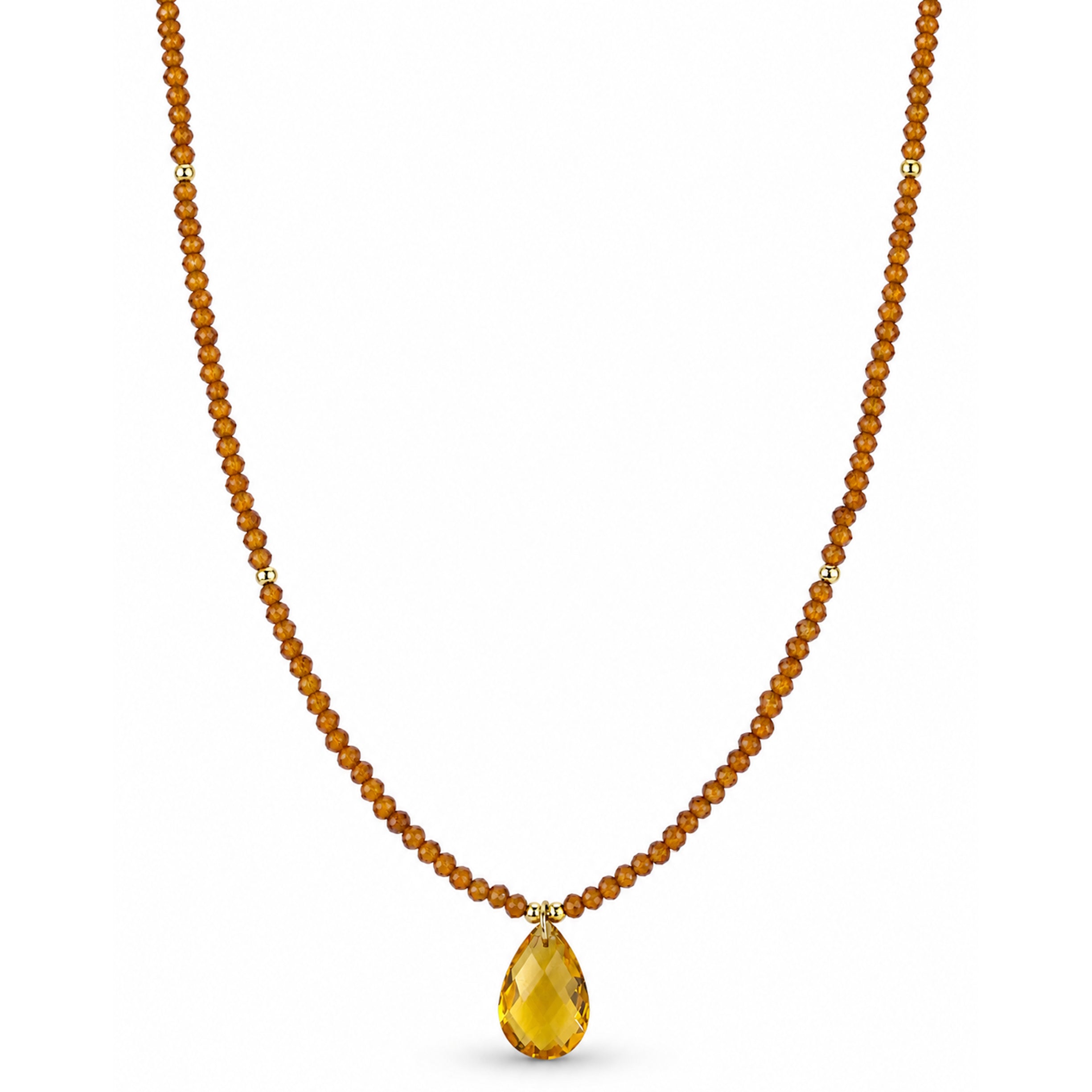 14k Yellow Garnet Gold Ball Citrine Pear Pendant Necklace