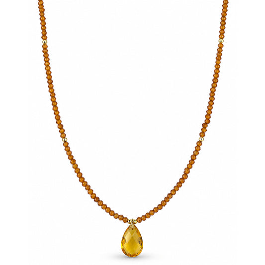14k Yellow Garnet Gold Ball Citrine Pear Pendant Necklace