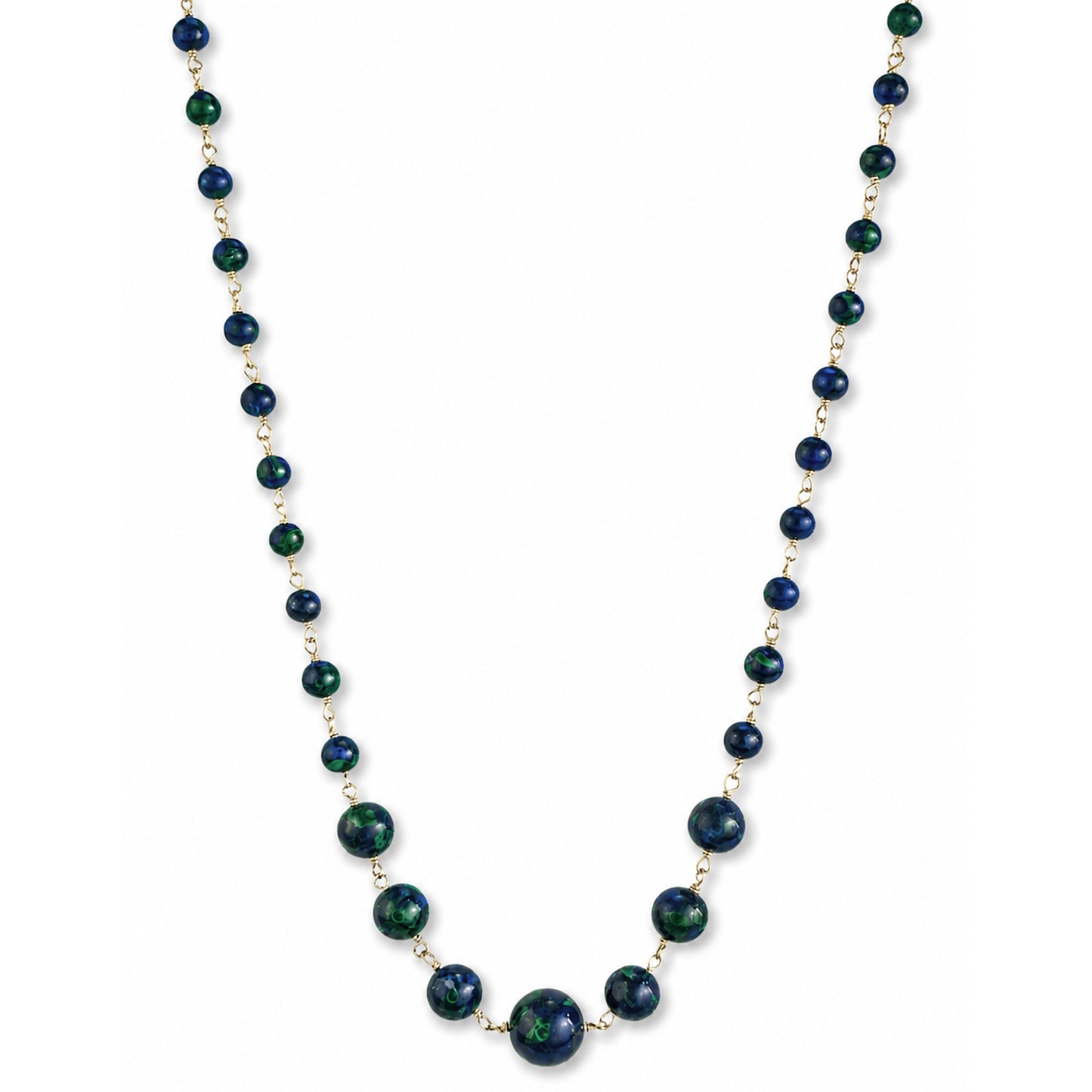 14k Azurite Graduated Beads Center Link Necklace