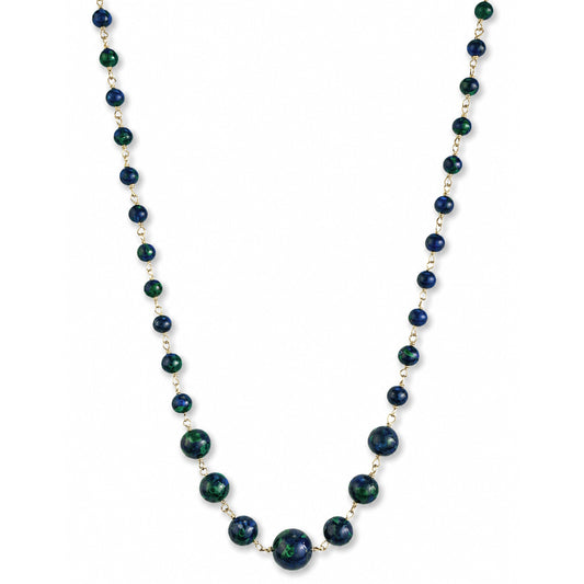 14k Azurite Graduated Beads Center Link Necklace