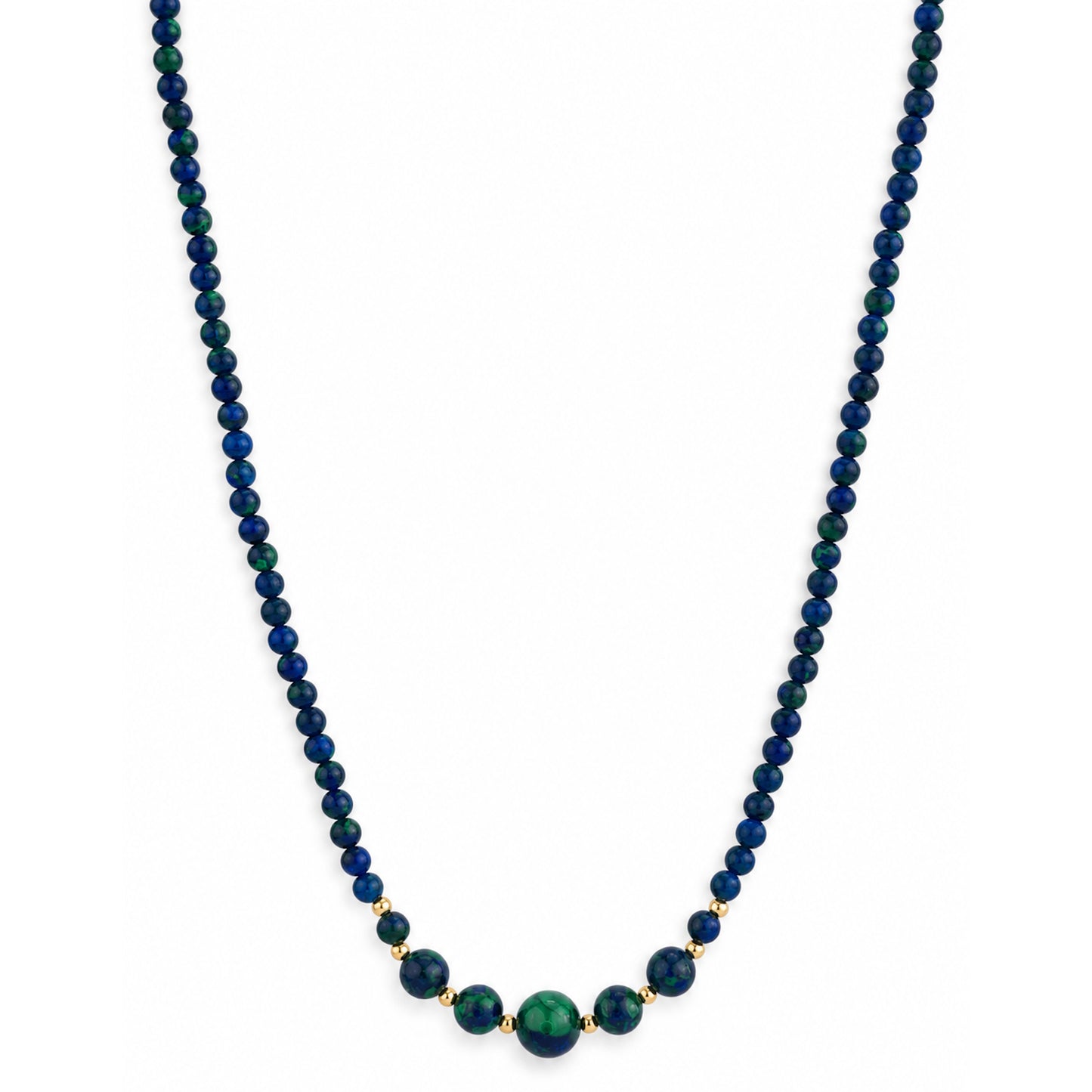 14k Azurite Graduated Beads Gold Ball Center Necklace