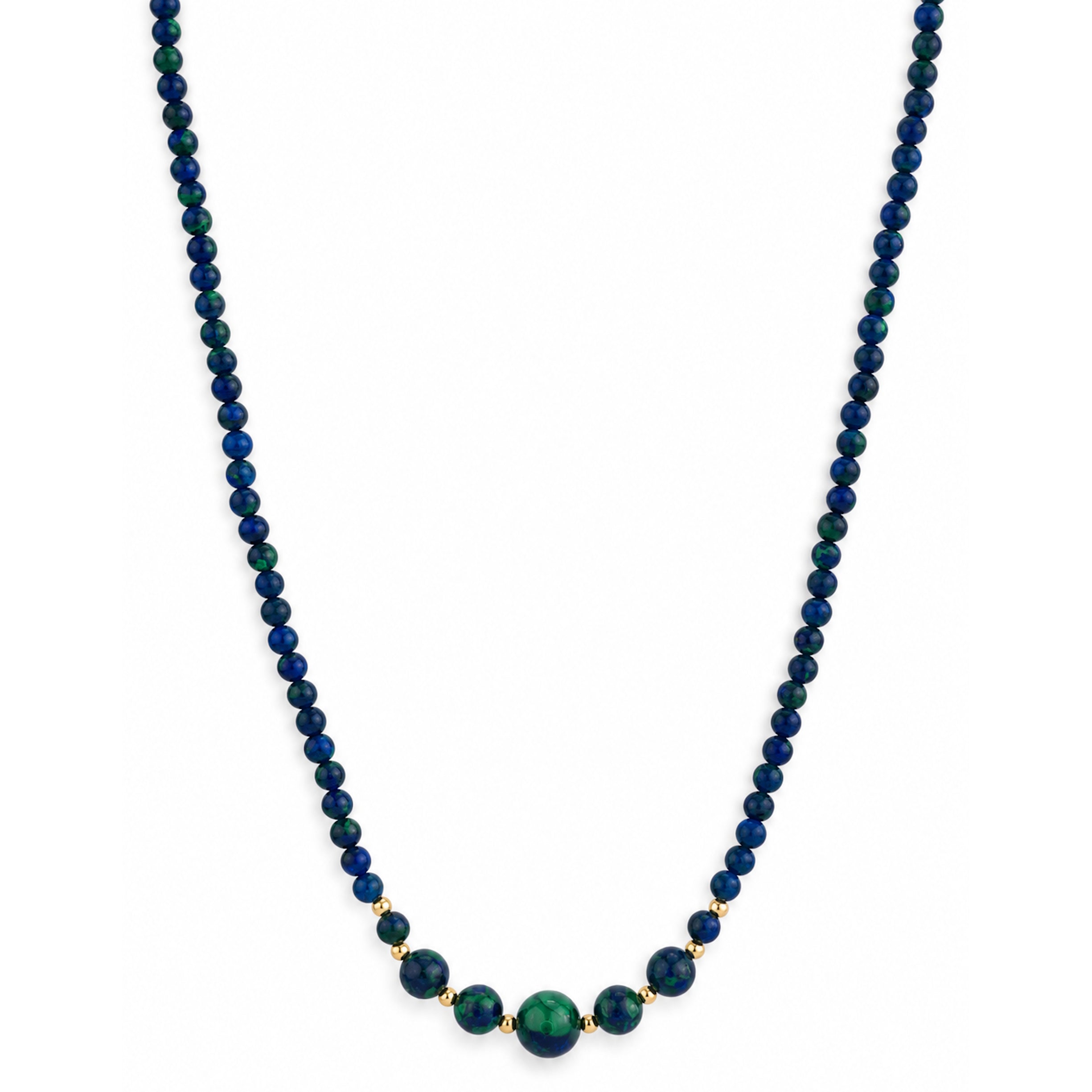 14k Azurite Graduated Beads Gold Ball Center Necklace