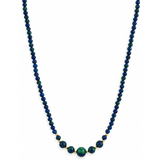 14k Azurite Graduated Beads Gold Ball Center Necklace