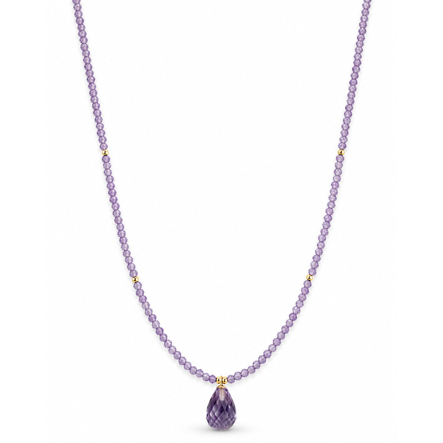 14k Pink Amethyst Gold Ball Drop Pendant Necklace
