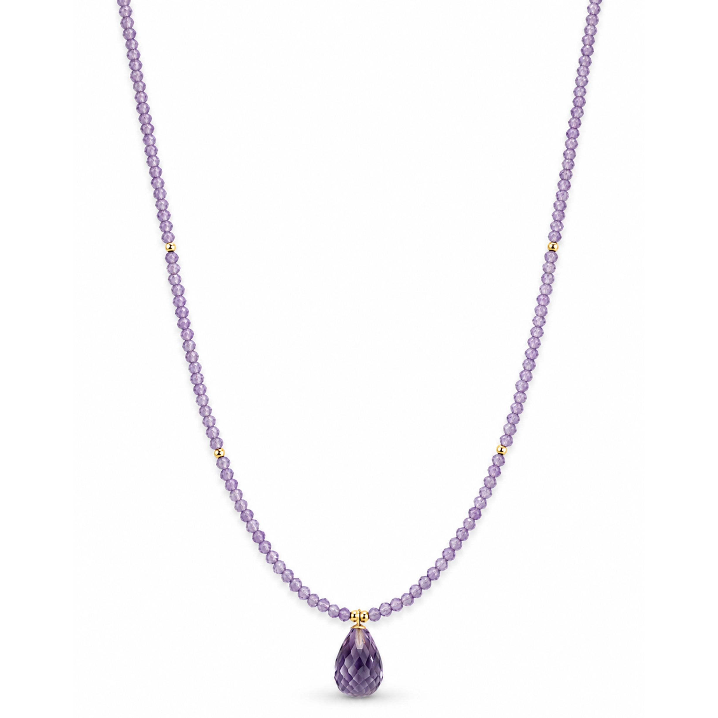 14k Pink Amethyst Gold Ball Drop Pendant Necklace
