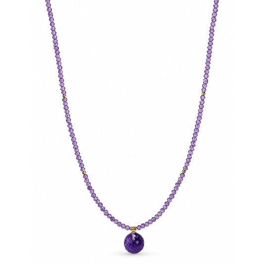 14k Pink Amethyst Gold Bead Faceted Ball Pendant Necklace