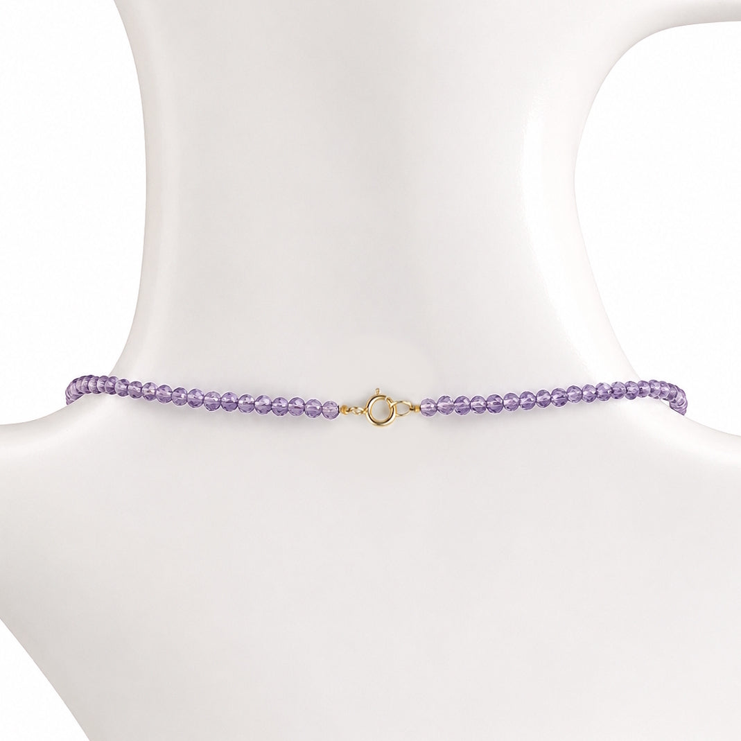 14k Pink Amethyst Gold Bead Faceted Ball Pendant Necklace