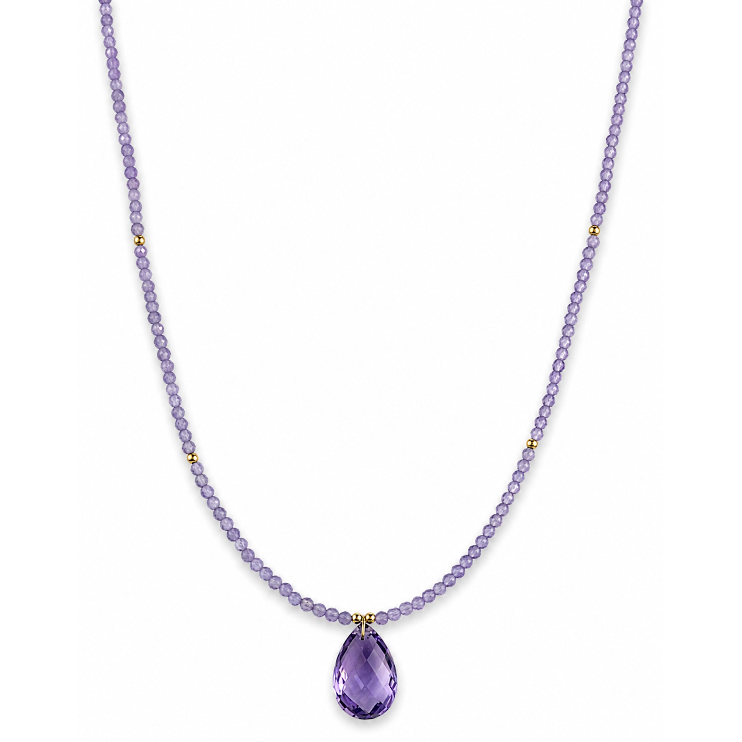 14k Pink Amethyst Gold Ball & Amethyst Pear Pendant Necklace