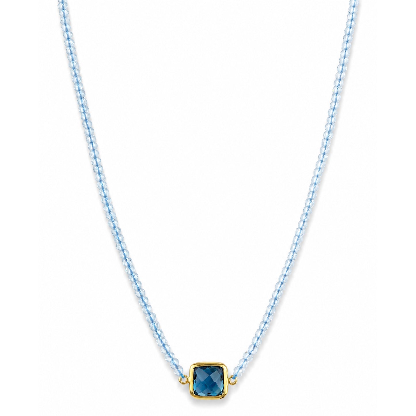14k Blue Topaz & London Blue Topaz Square Bezel Center Necklace
