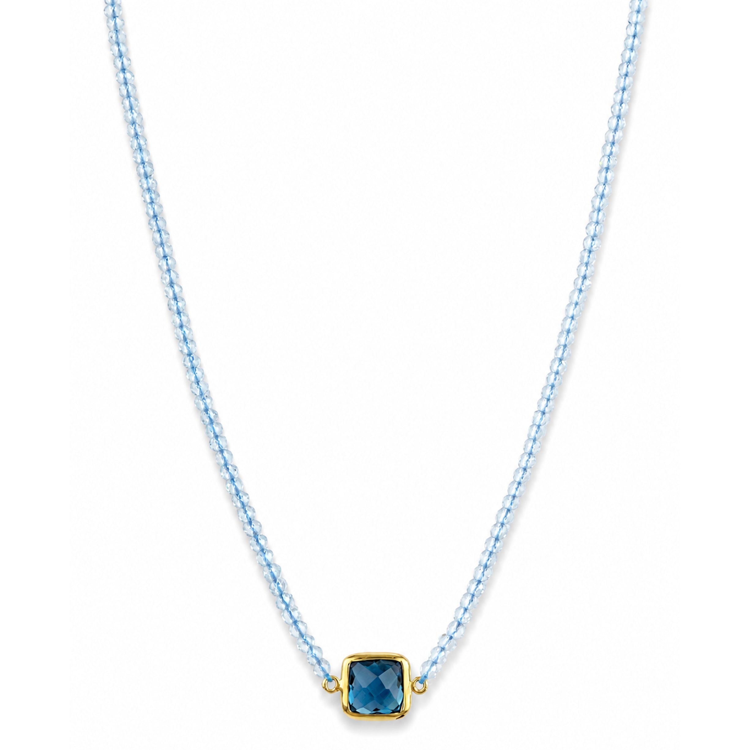 14k Blue Topaz & London Blue Topaz Square Bezel Center Necklace