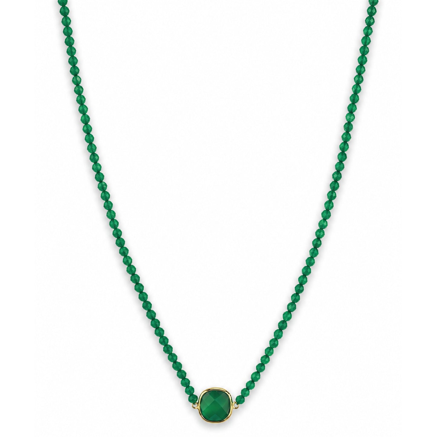 14k Green Onyx Cushion Bezel Center Necklace
