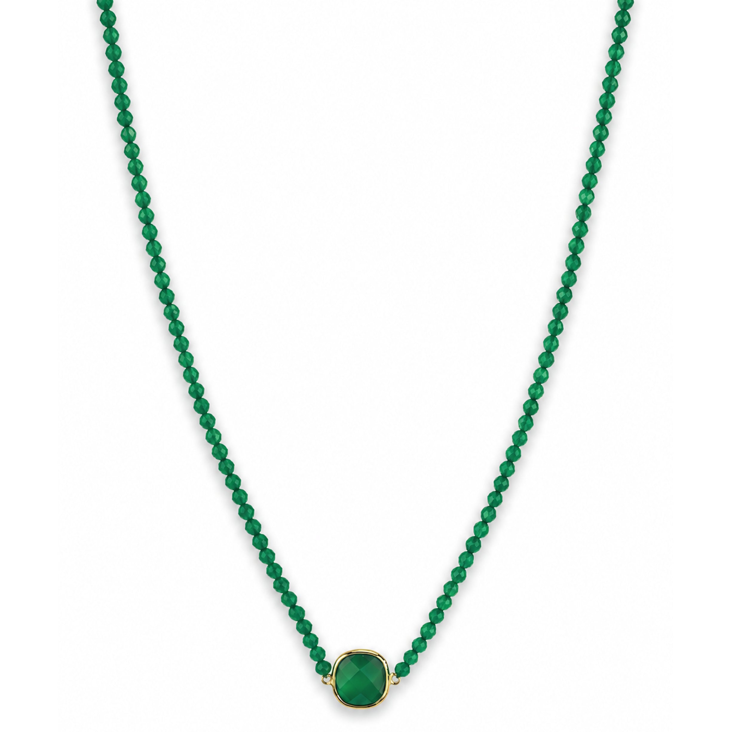 14k Green Onyx Cushion Bezel Center Necklace