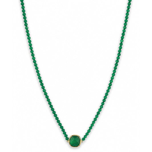 14k Green Onyx Cushion Bezel Center Necklace