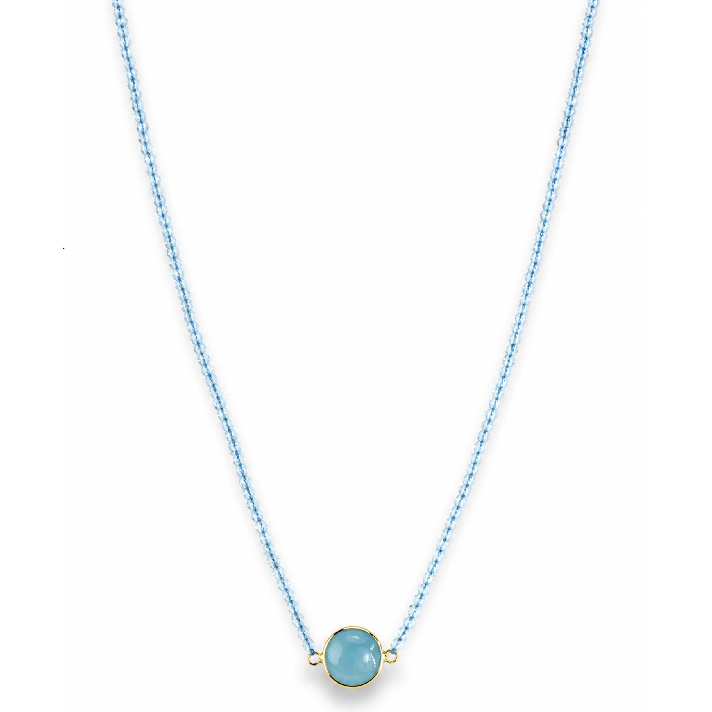 14k Blue Topaz Chalcedony Round Bezel Center Necklace