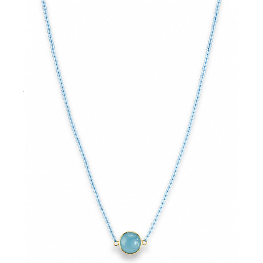 14k Blue Topaz Chalcedony Round Bezel Center Necklace