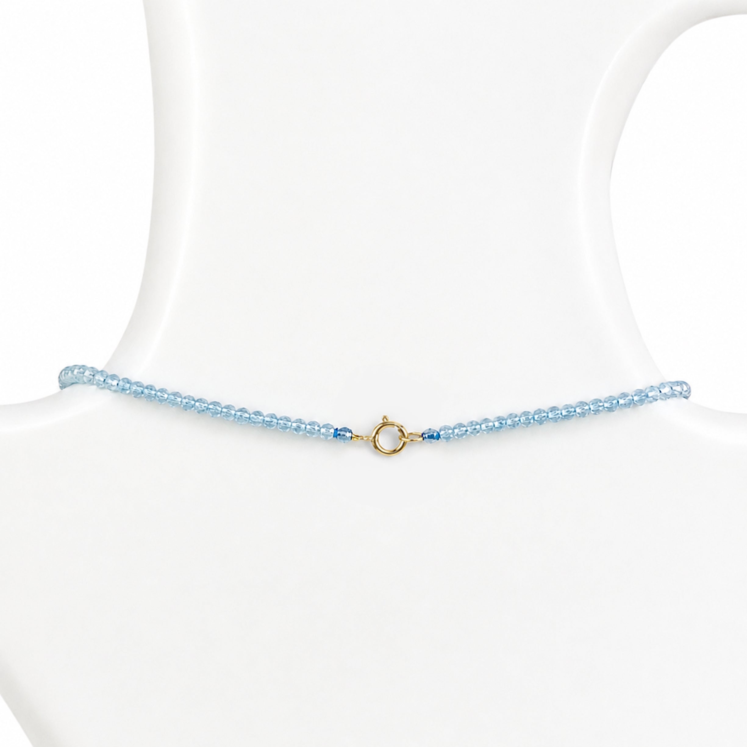 14k Blue Topaz Chalcedony Round Bezel Center Necklace
