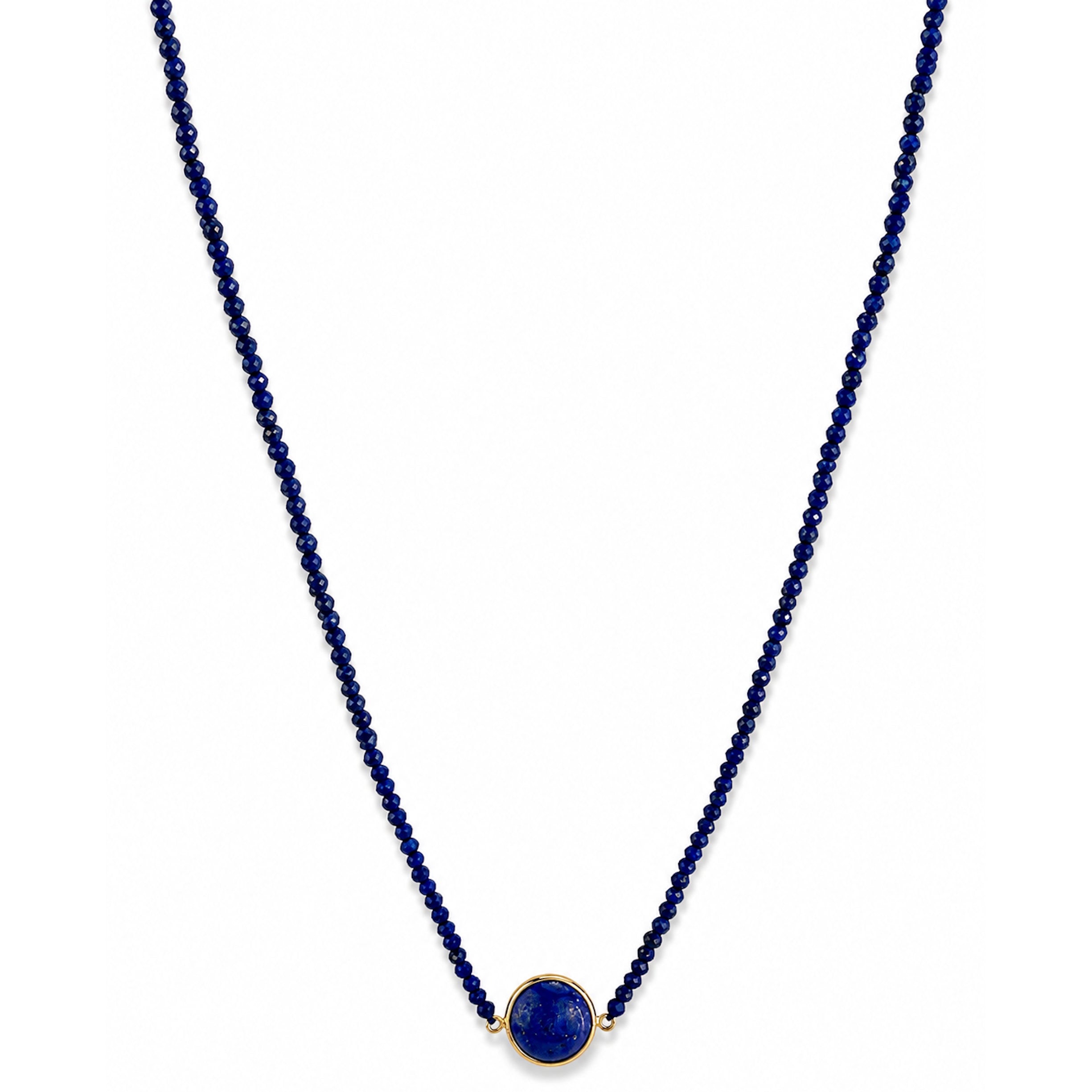 14k Lapis Small Bead Round Bezel Center Necklace