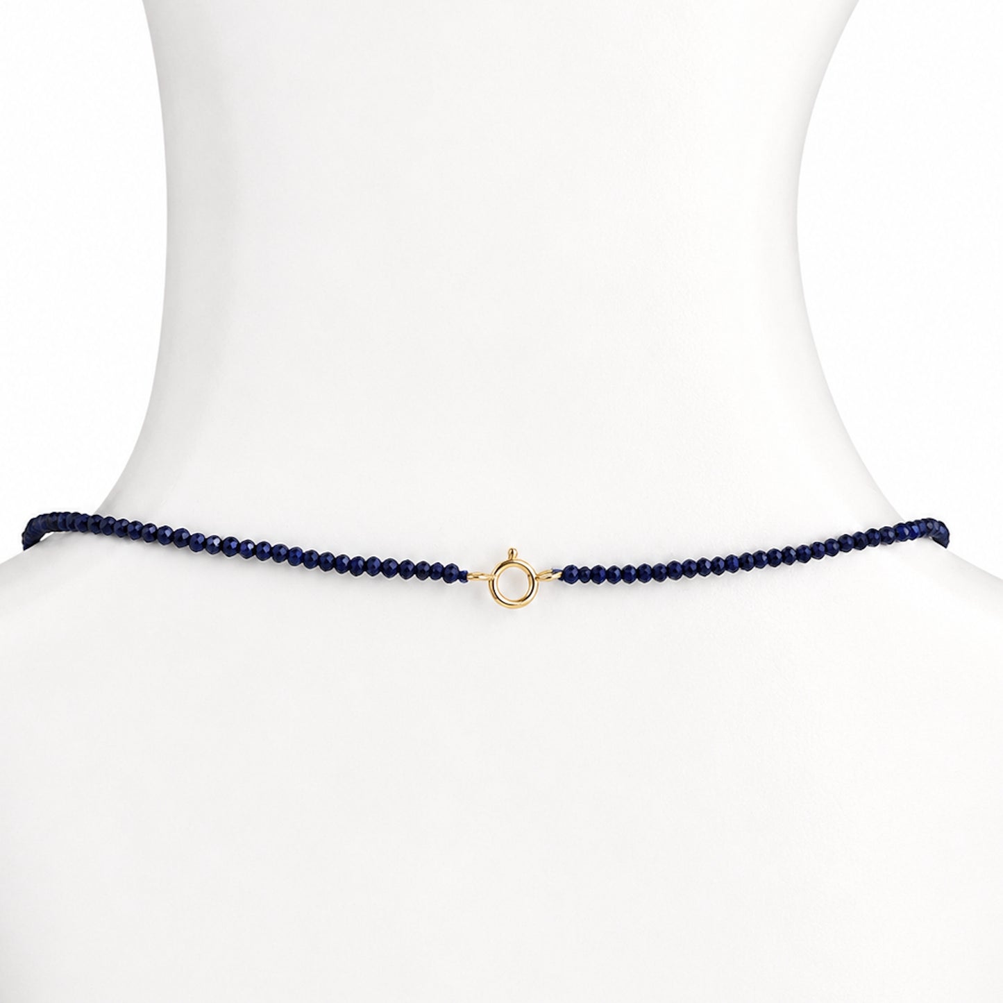 14k Lapis Small Bead Round Bezel Center Necklace