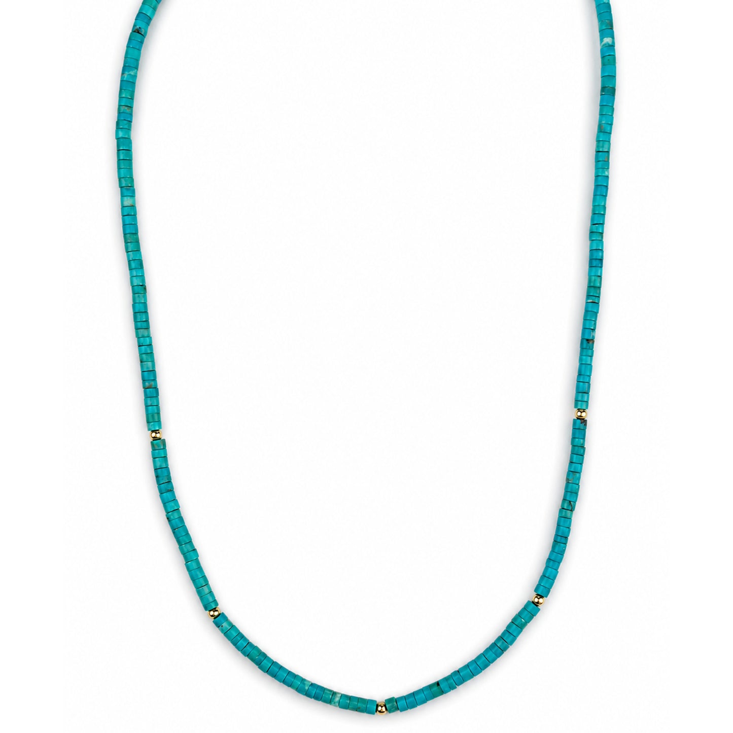 14k Turquoise Heishi Gold Ball Necklace