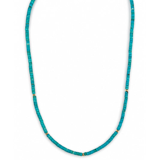 14k Turquoise Heishi Gold Ball Necklace