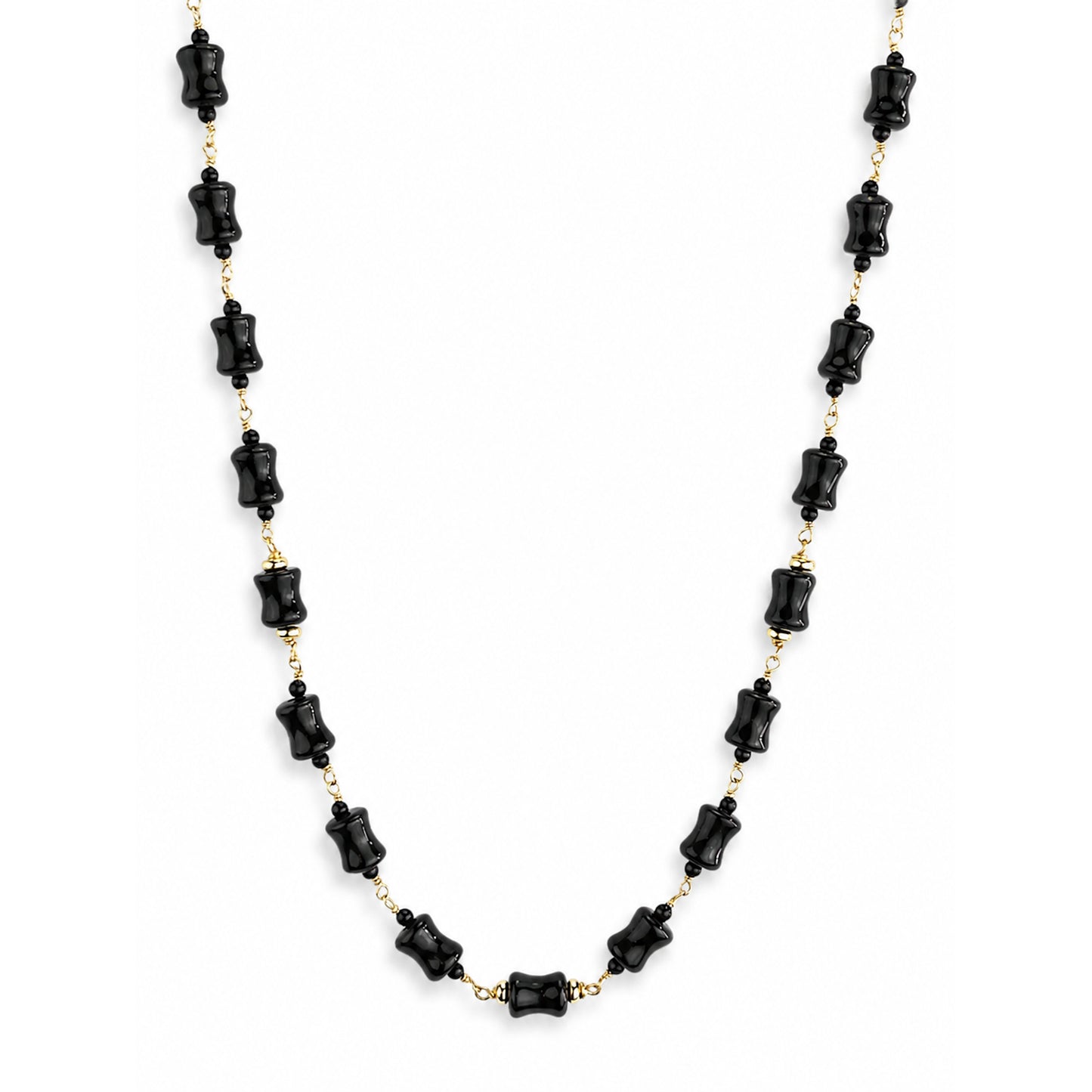 14k Black Onyx Dog Bone Link Necklace