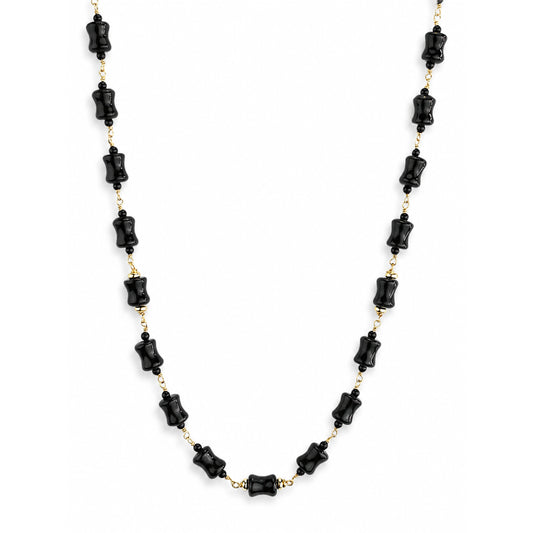 14k Black Onyx Dog Bone Link Necklace