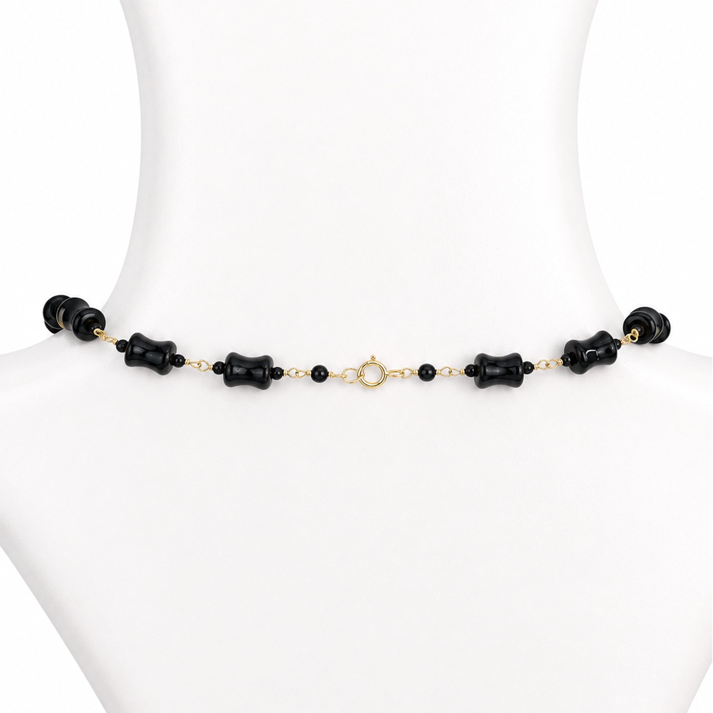 14k Black Onyx Dog Bone Link Necklace