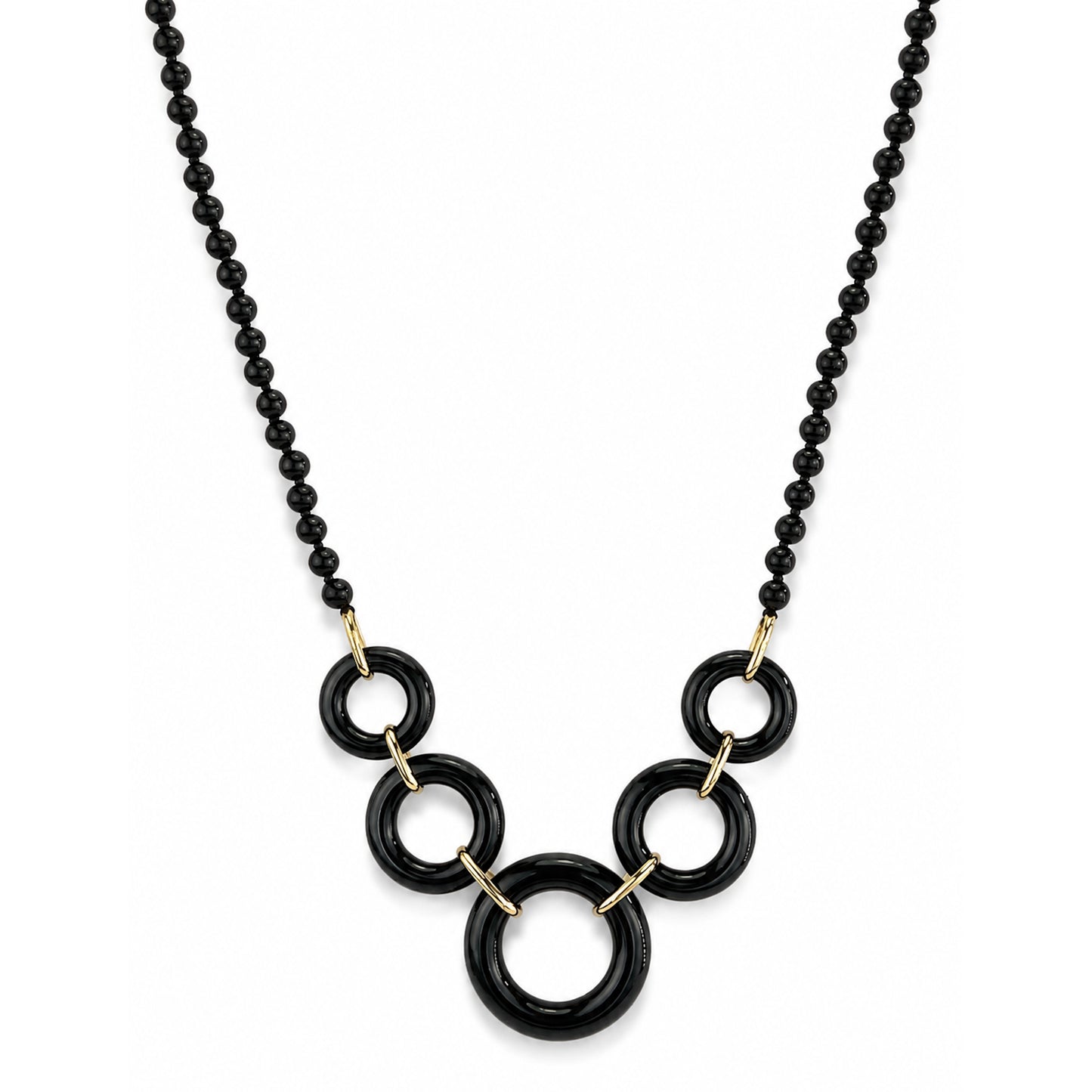 Black Onyx 5 Graduated Round Link Center Necklace