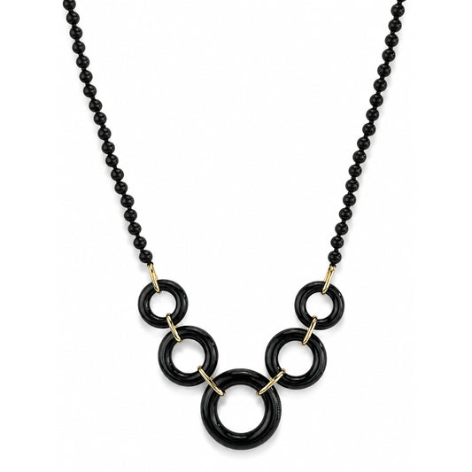 Black Onyx 5 Graduated Round Link Center Necklace