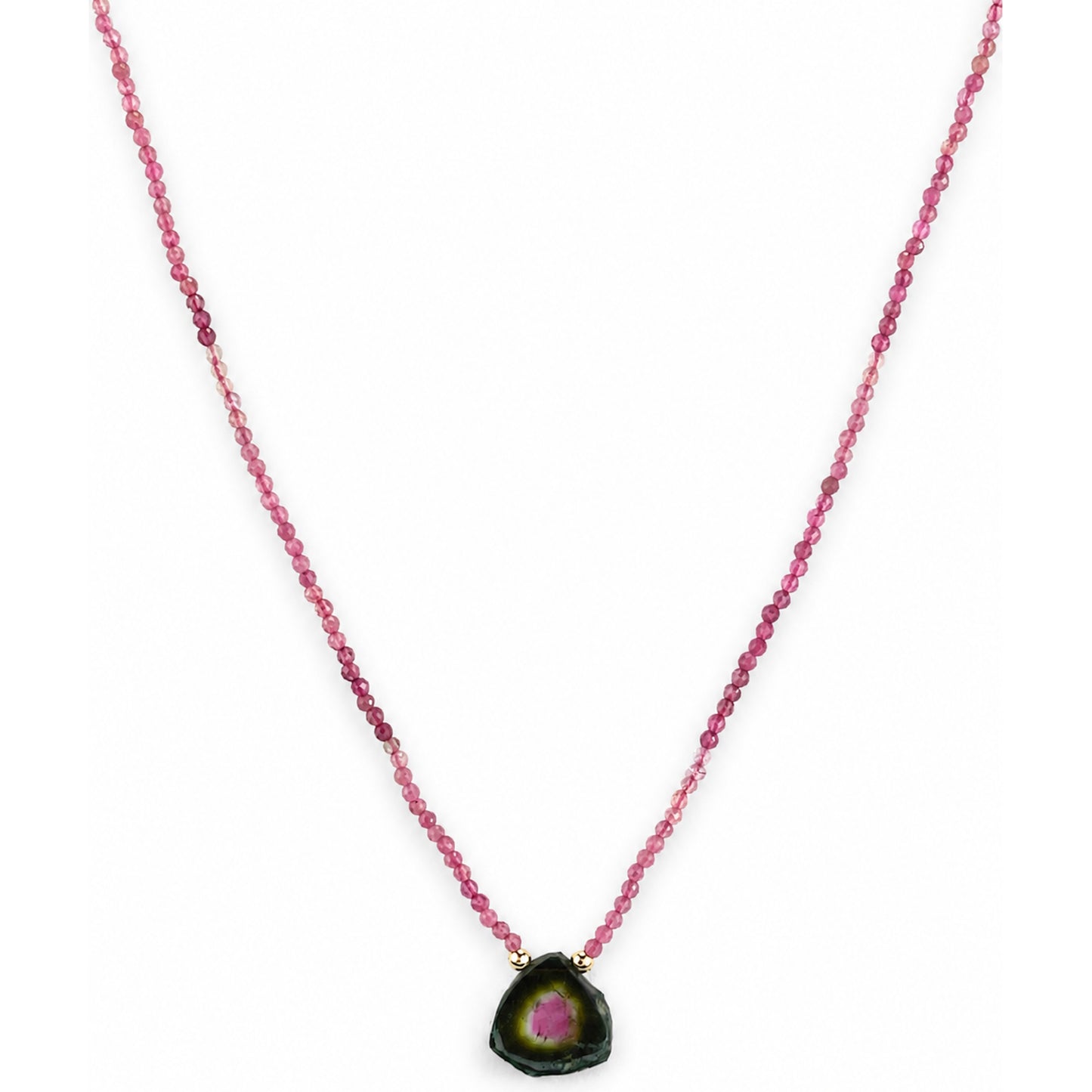 14k Pink Tourmaline Watermelon Slice Necklace