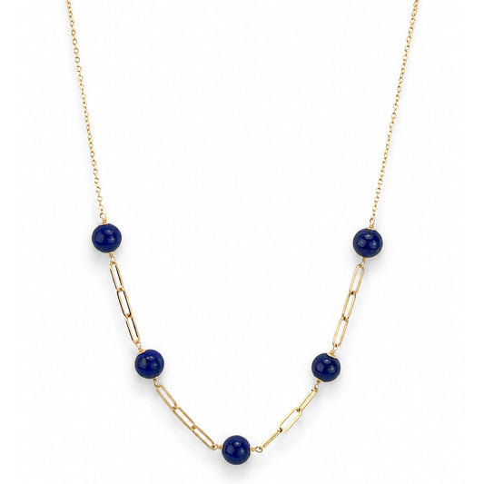 14k Lapis Paperclip 5 Station Necklace
