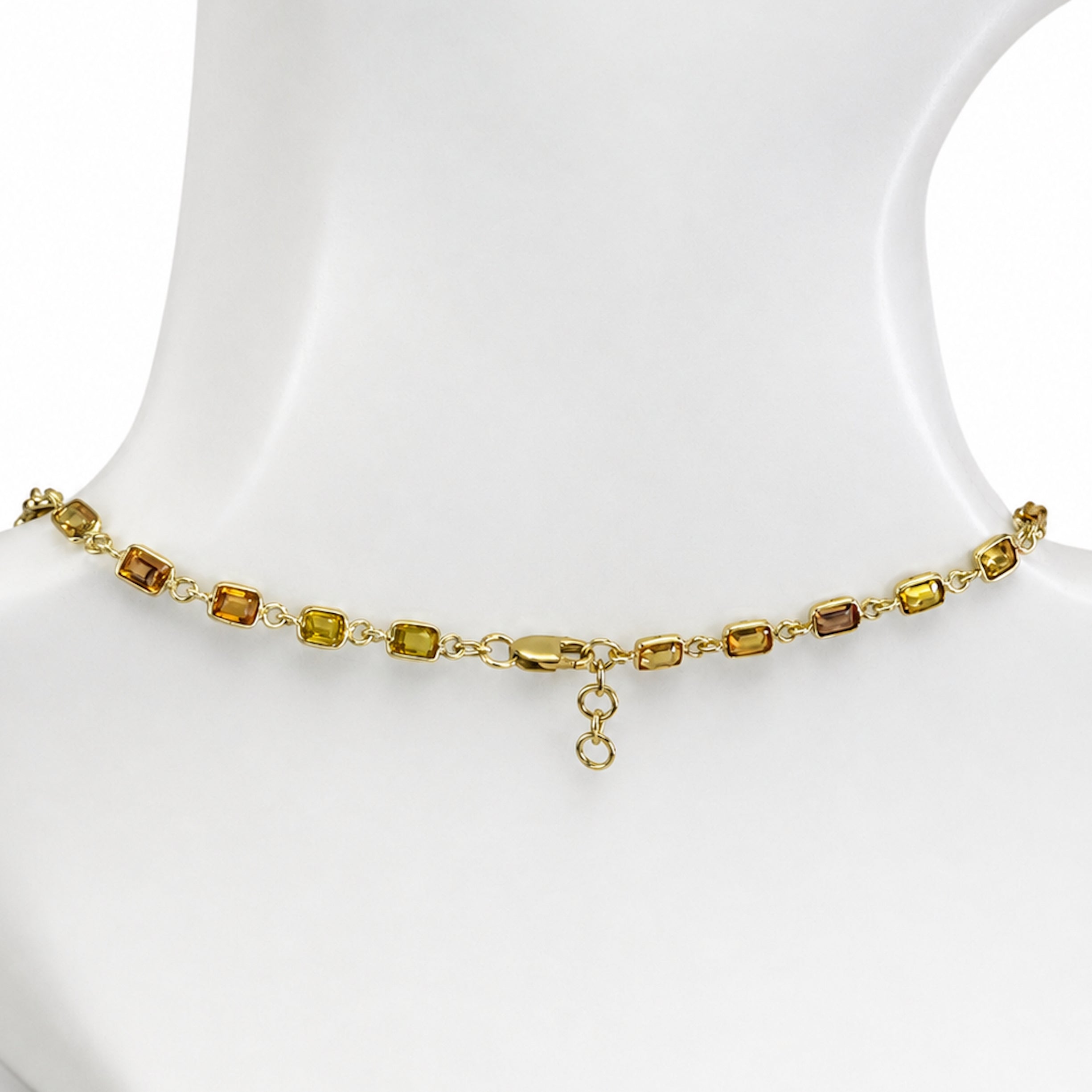14k Multi Sapphire Rectangle Bezel Necklace