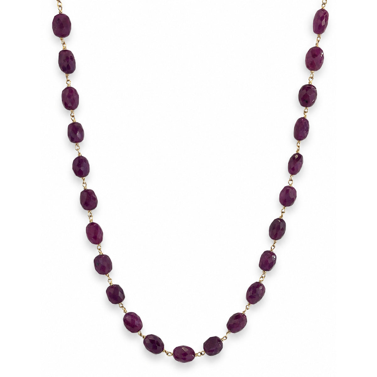 14k Dyed Ruby Faceted Oval Link Necklace
