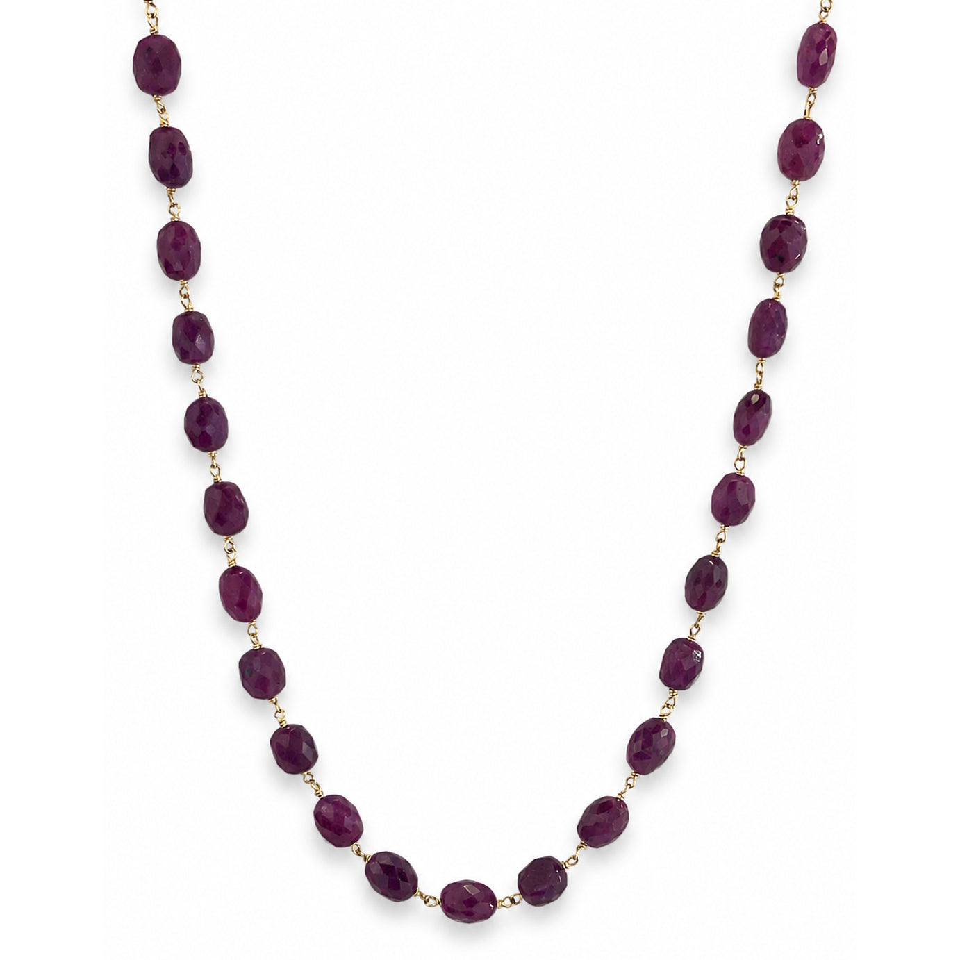 14k Dyed Ruby Faceted Oval Link Necklace