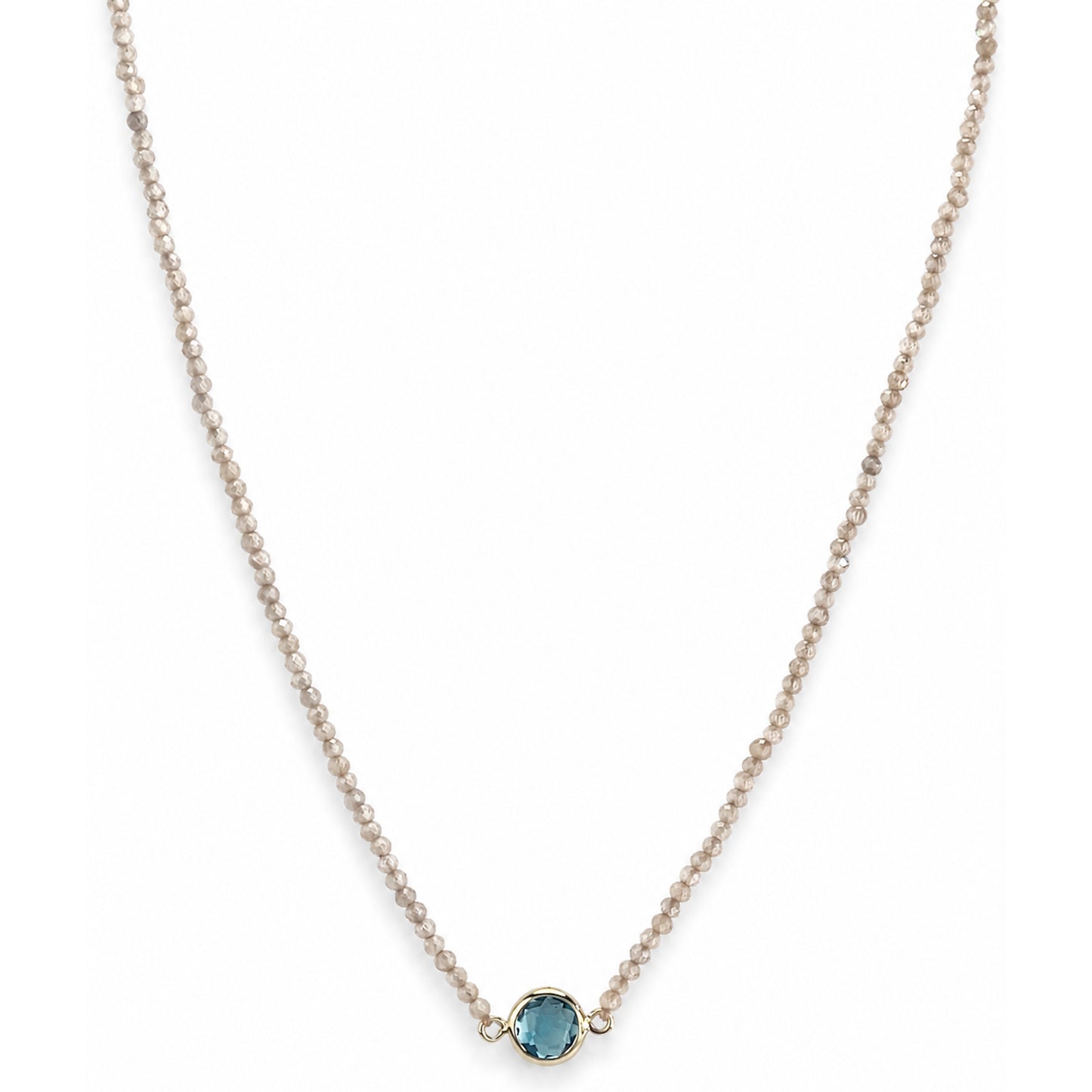 14k Brown Zircon & Swiss Blue Topaz Round Center Necklace
